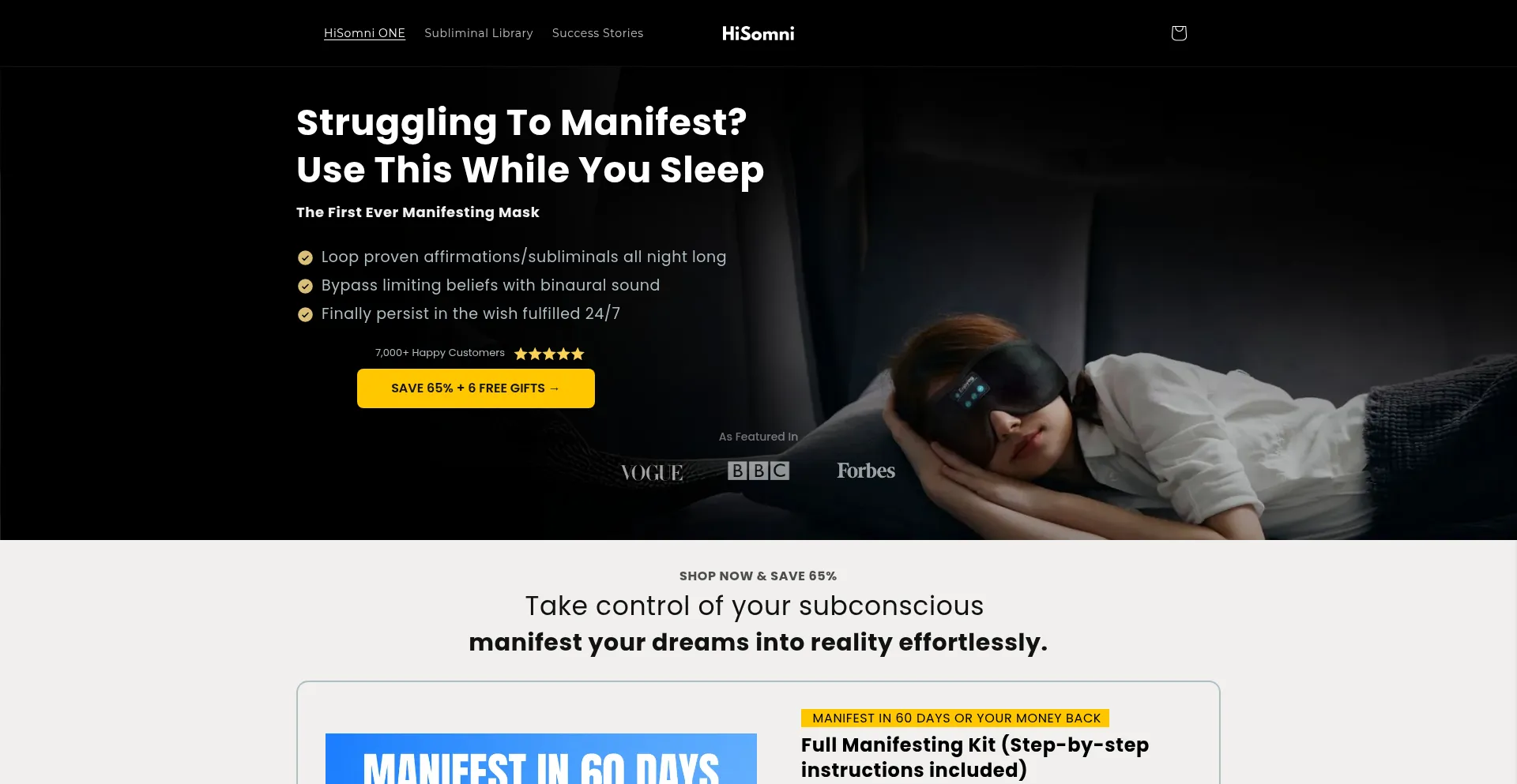 Website screenshot of Hisomni.com