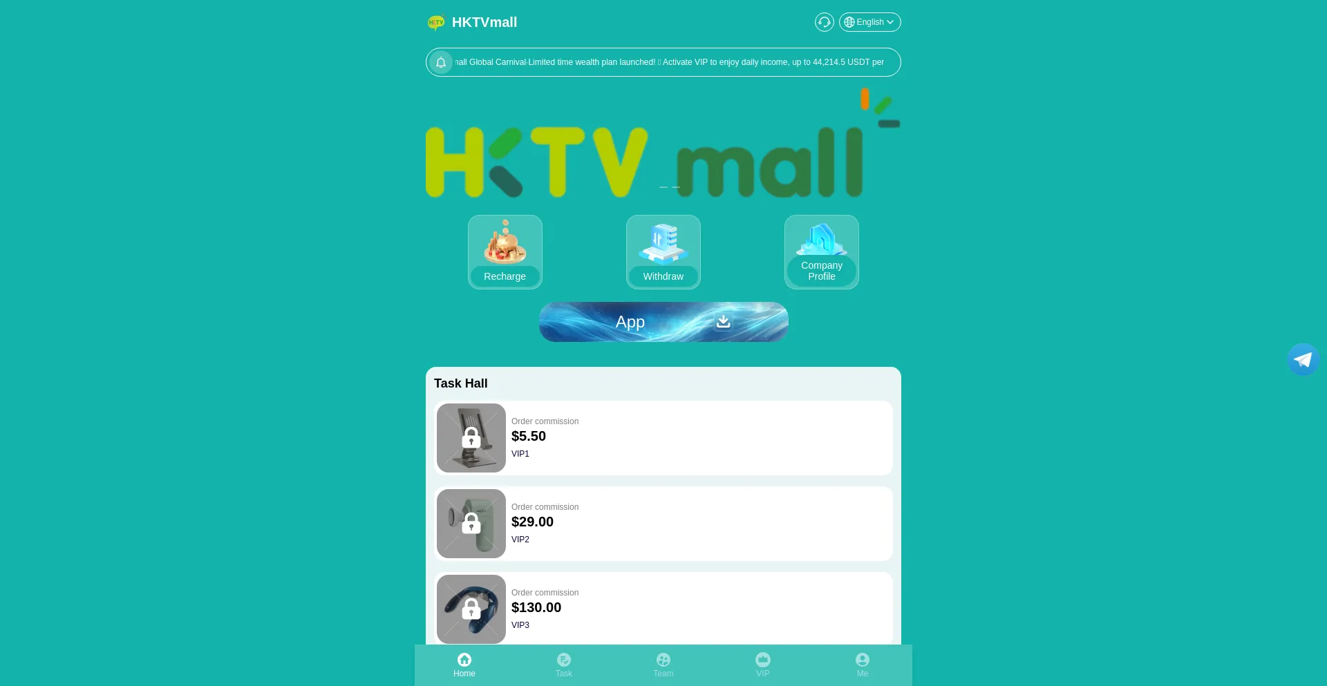 Website screenshot of Hktvmalls.vip