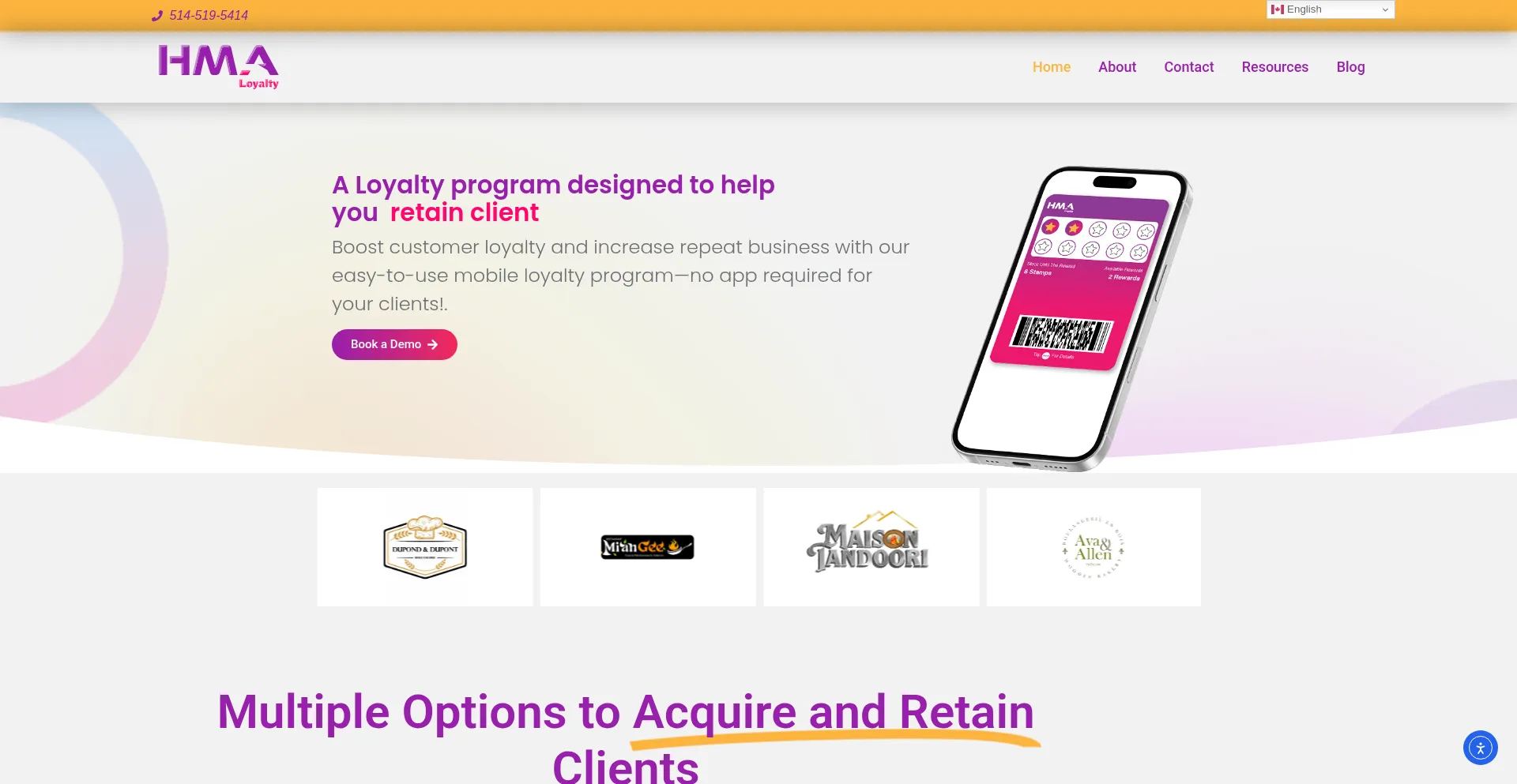 Website screenshot of Hmaloyalty.ca