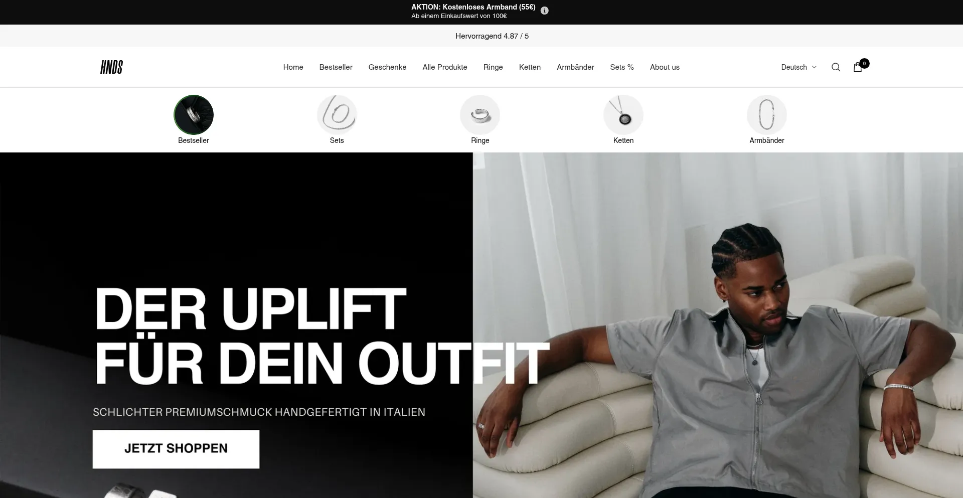 Website screenshot of Hnds.de