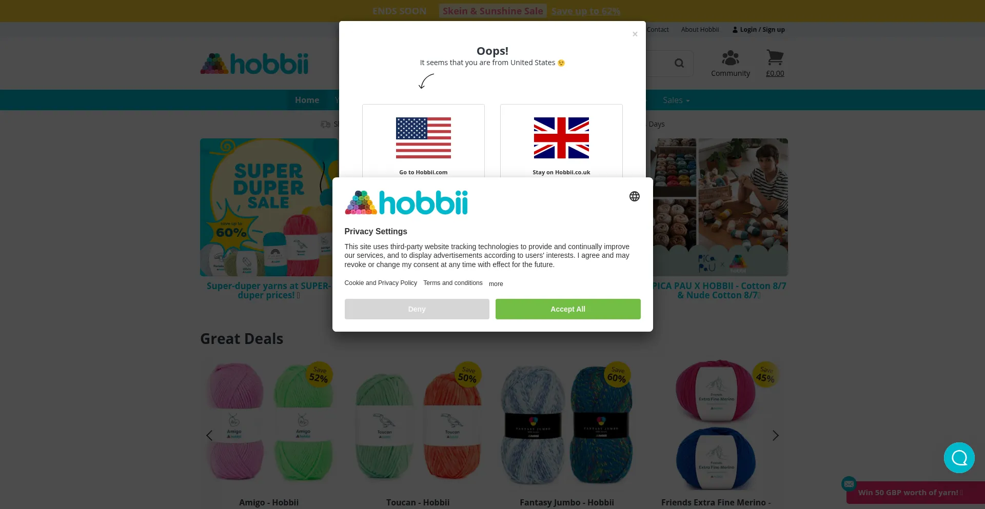 Website screenshot of Hobbii.co.uk