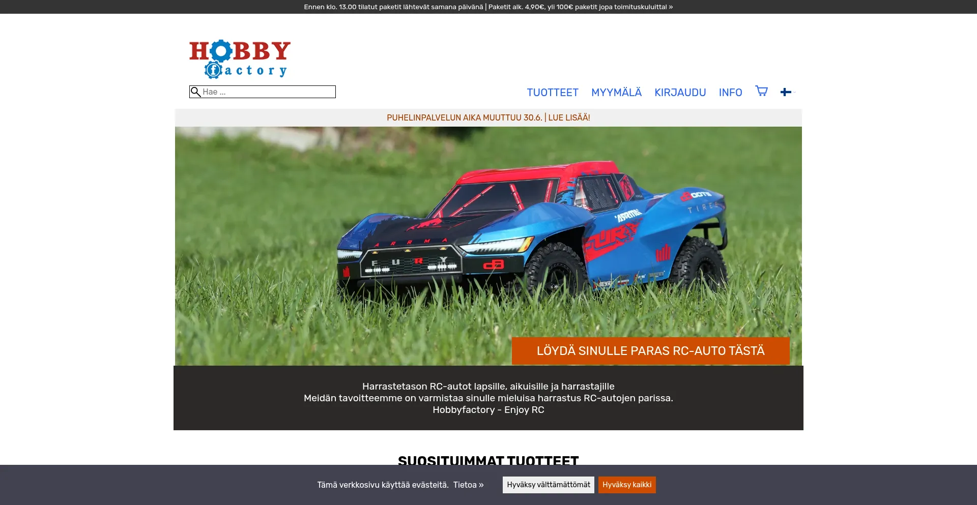 Website screenshot of Hobbyfactory.fi