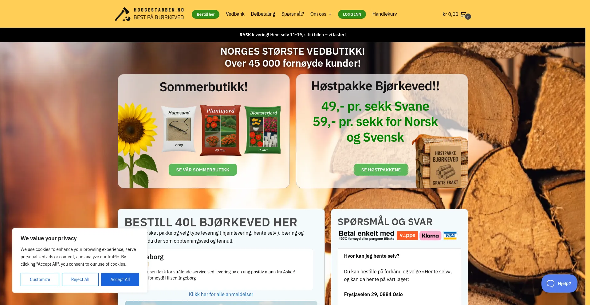 Website screenshot of Hoggestabbe.no