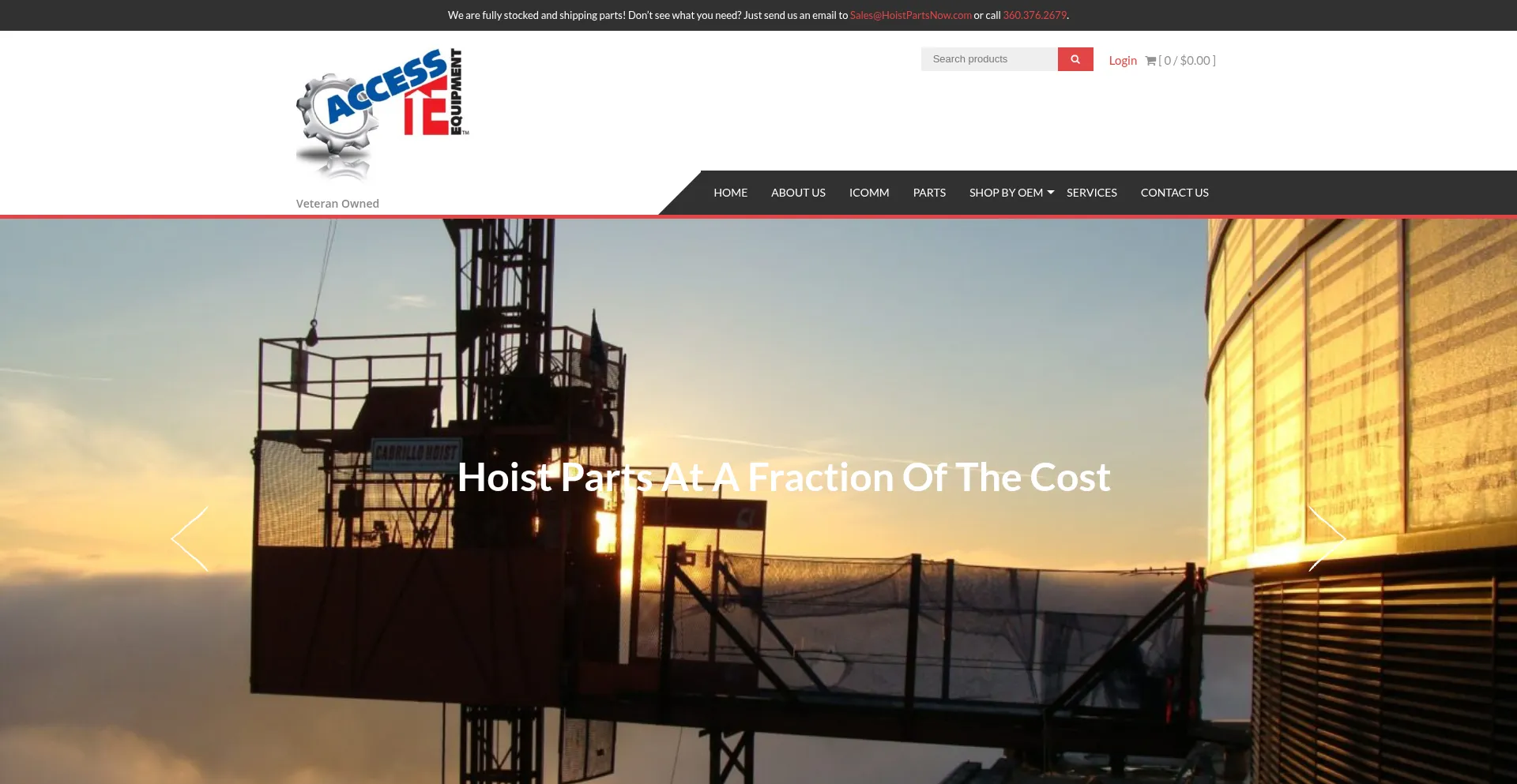 Website screenshot of Hoistpartsnow.com