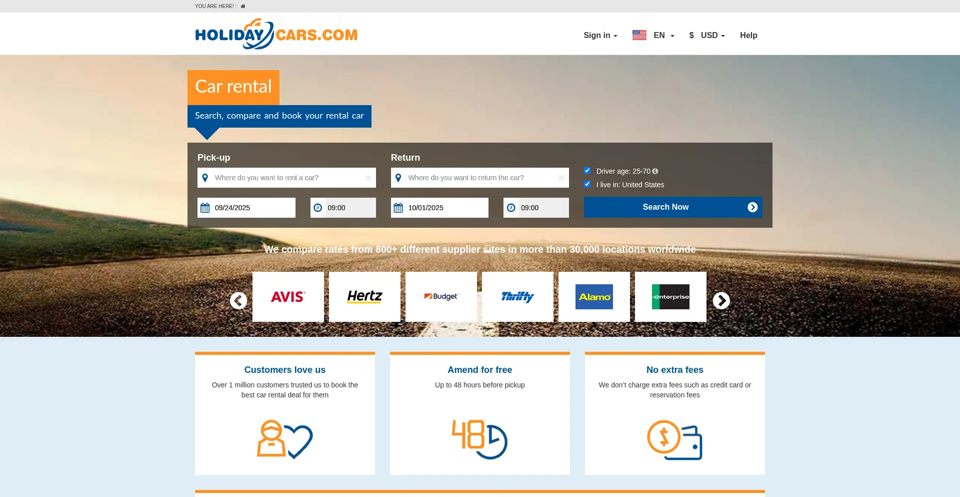 Holidaycars.com Screenshot