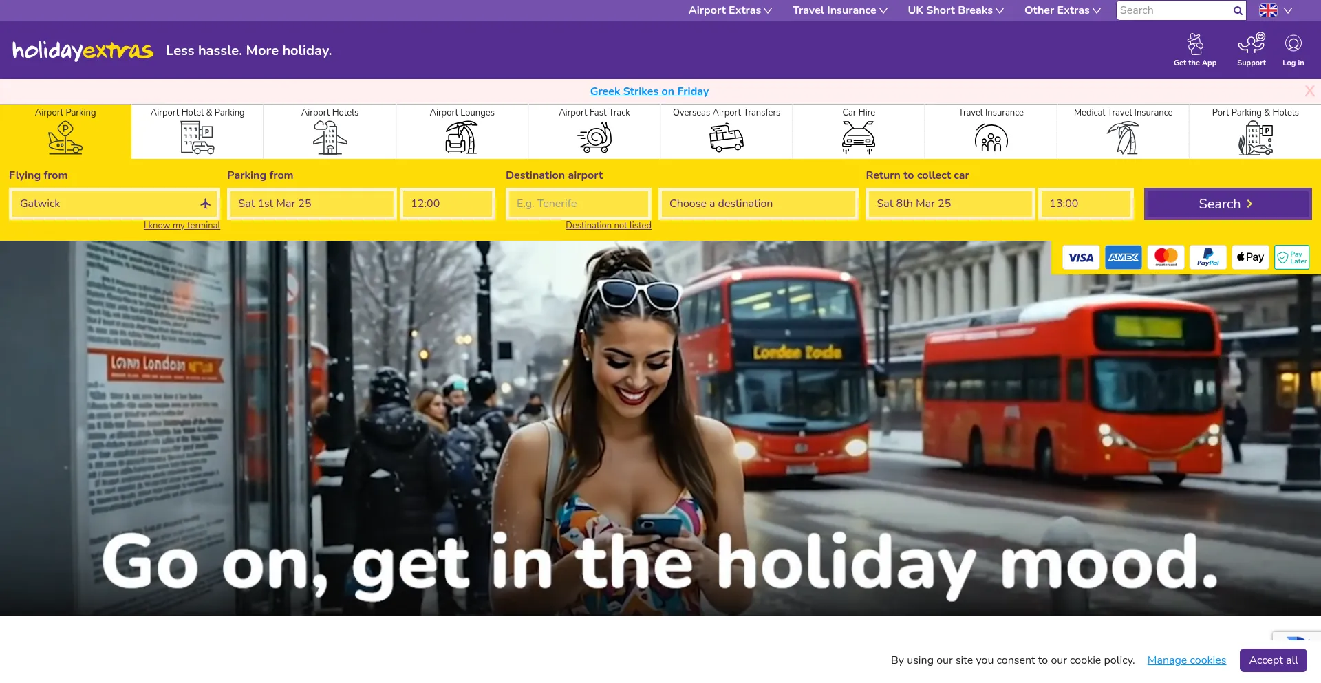 Website screenshot of Holidayextras.com