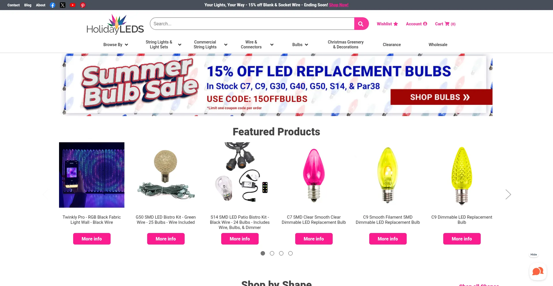 Website screenshot of Holidayleds.com