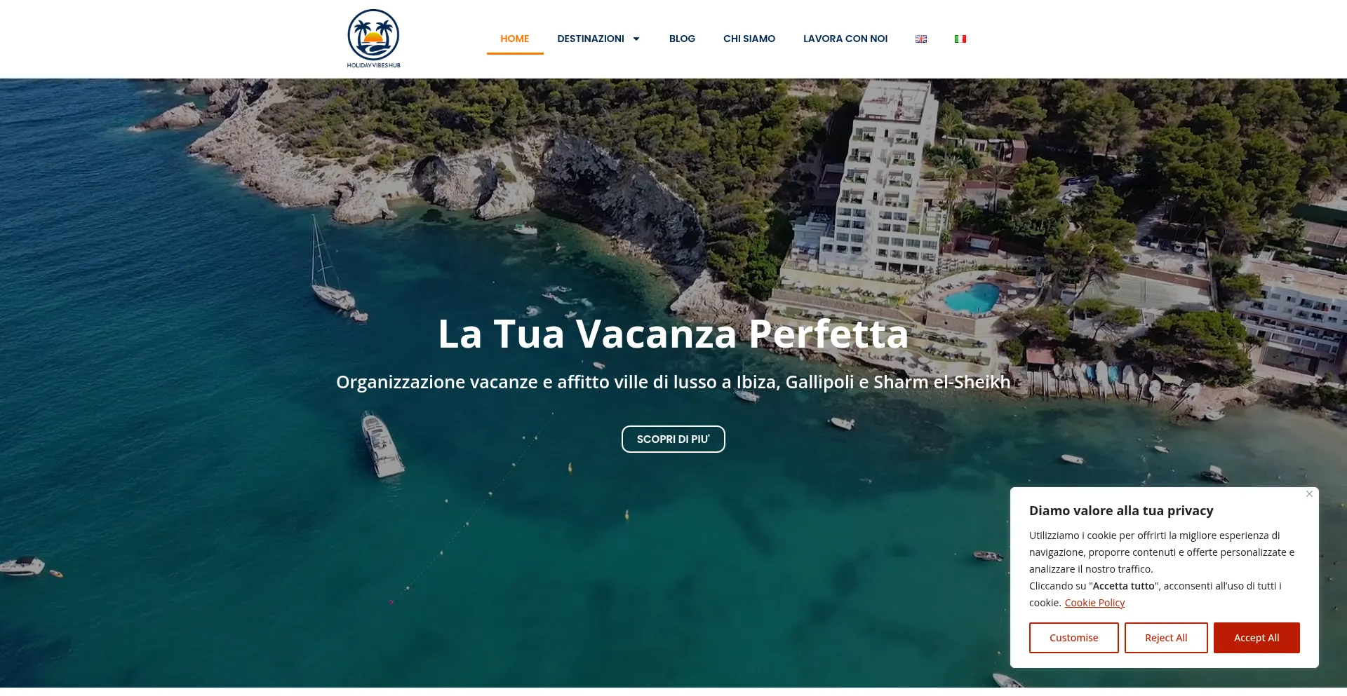Website screenshot of Holidayvibeshub.com