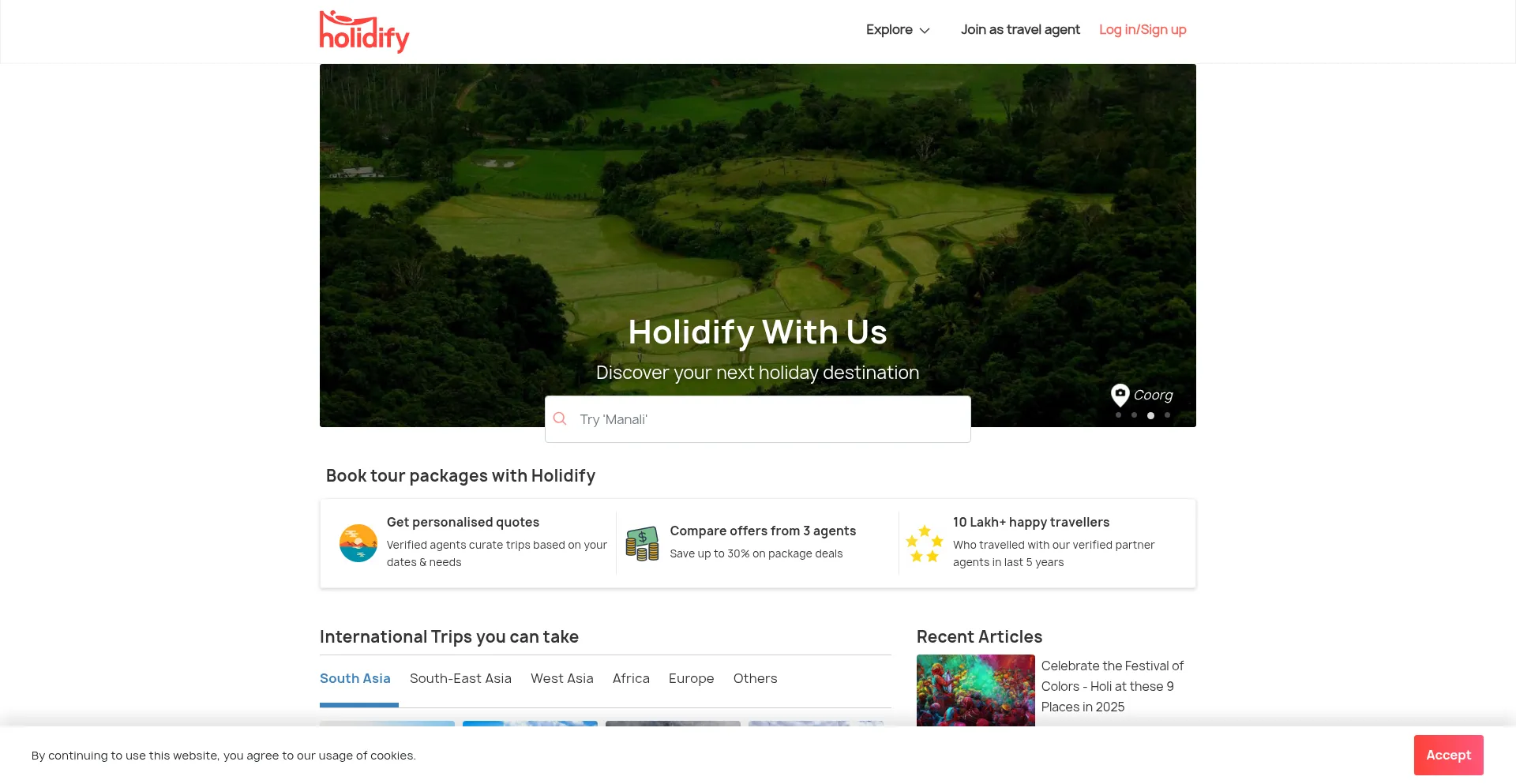 Website screenshot of Holidify.com