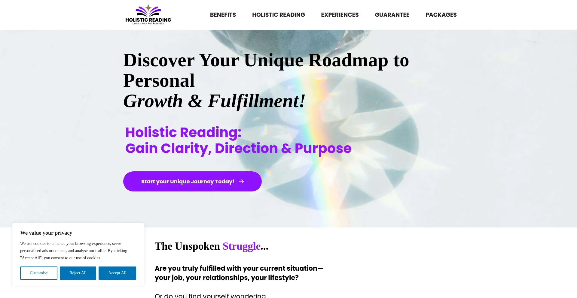 Website screenshot of Holisticreading.com