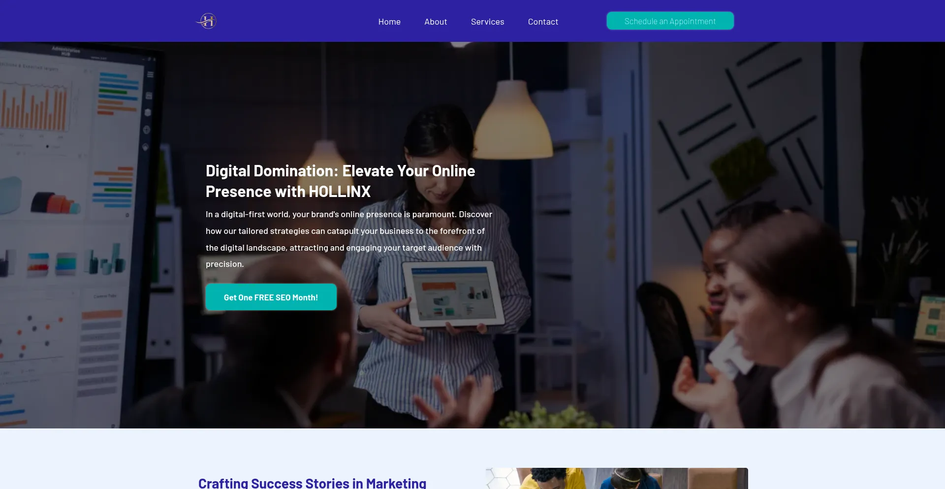 Website screenshot of Hollinx.com