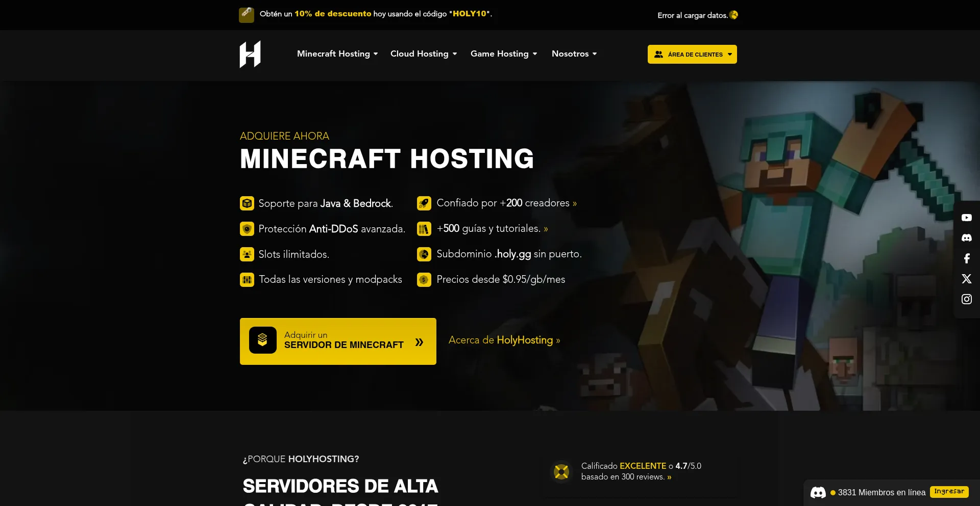 Website screenshot of Holy.gg