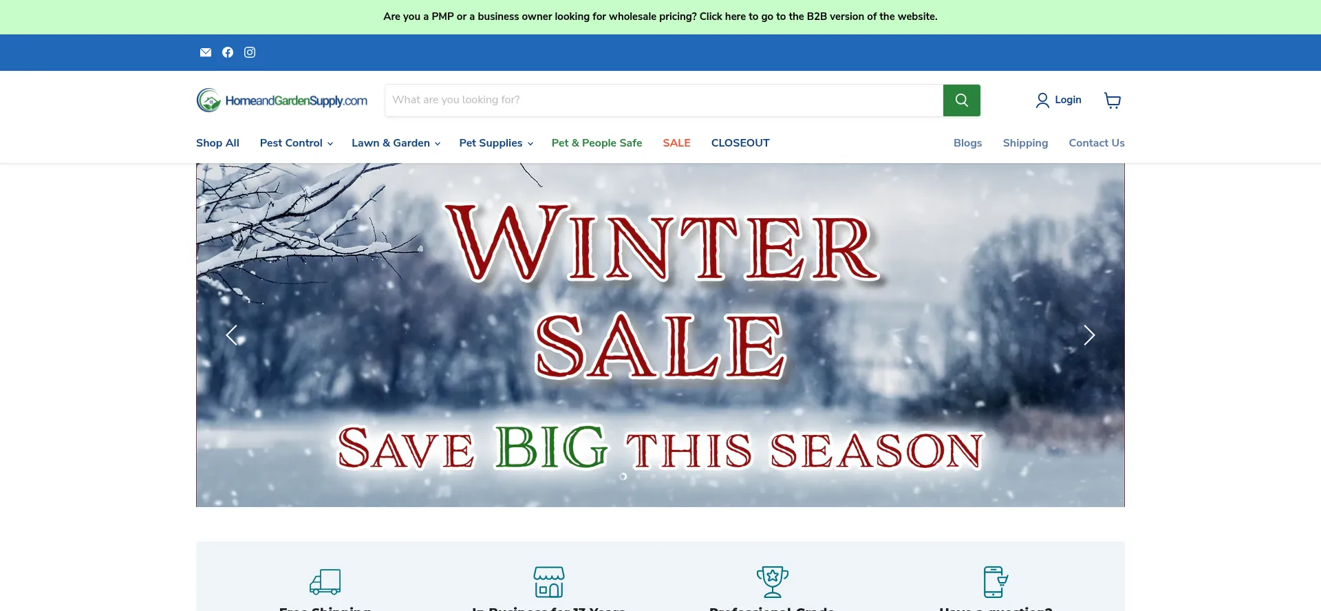 Website screenshot of Homeandgardensupply.com