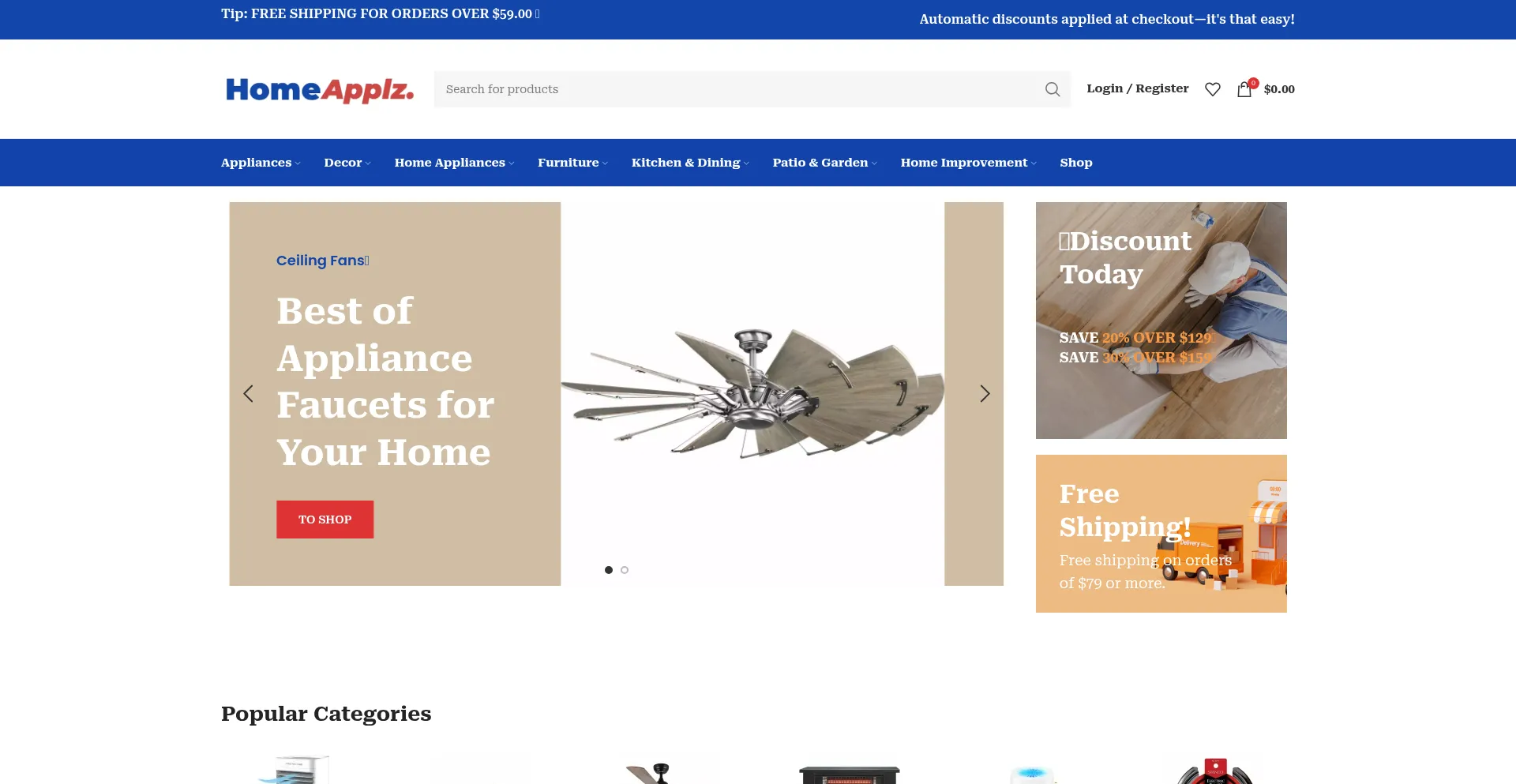 Website screenshot of Homeapplz.com
