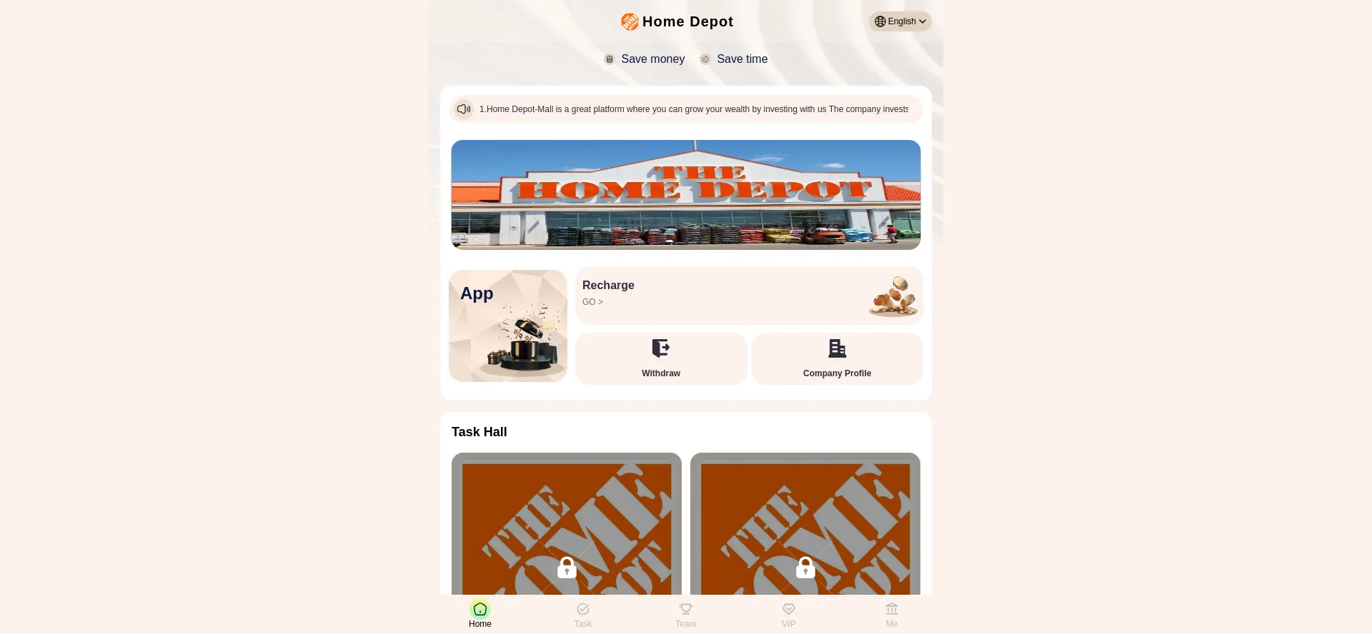 Website screenshot of Homedepot-vip.com