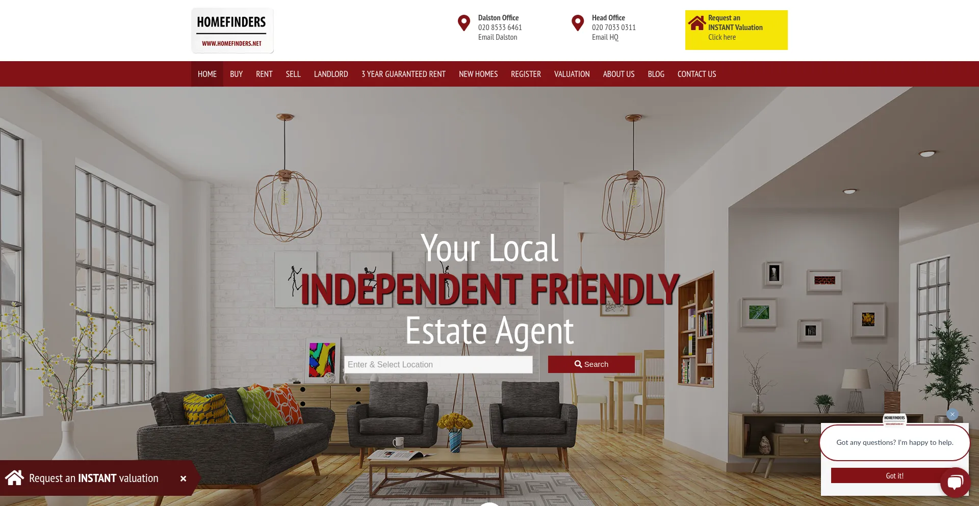 Website screenshot of Homefinders.net