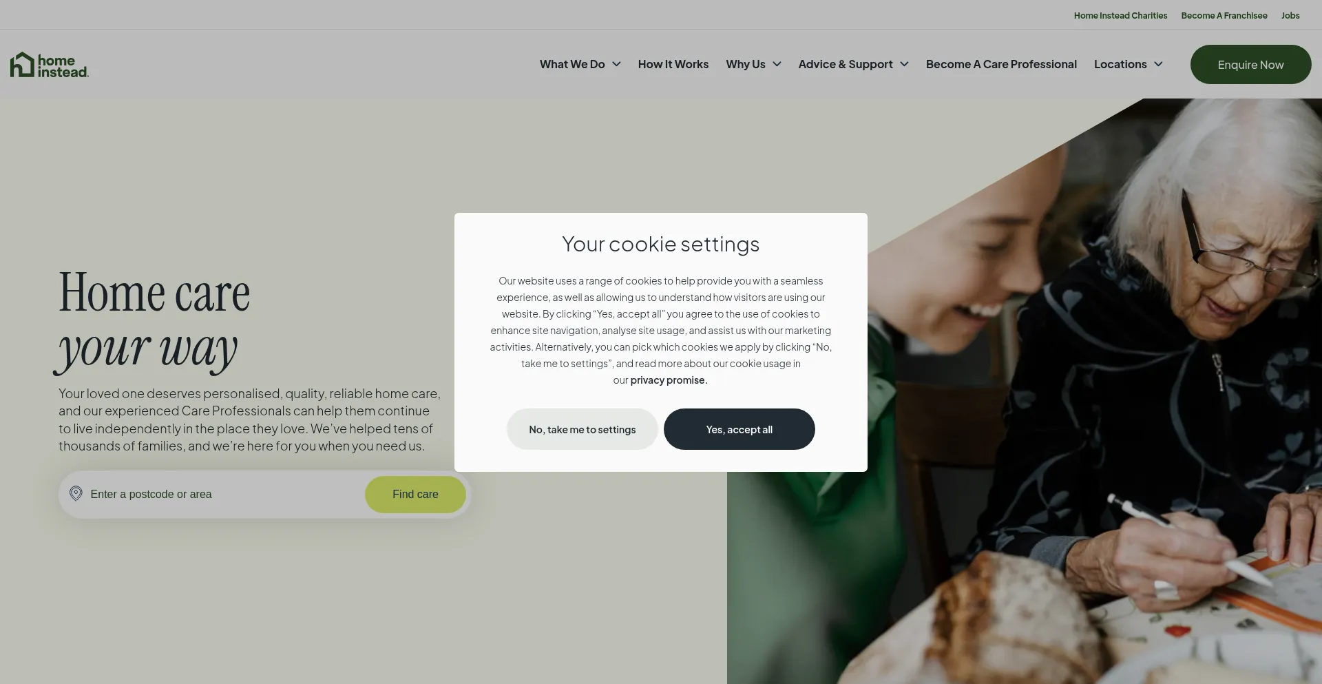 Website screenshot of Homeinstead.co.uk