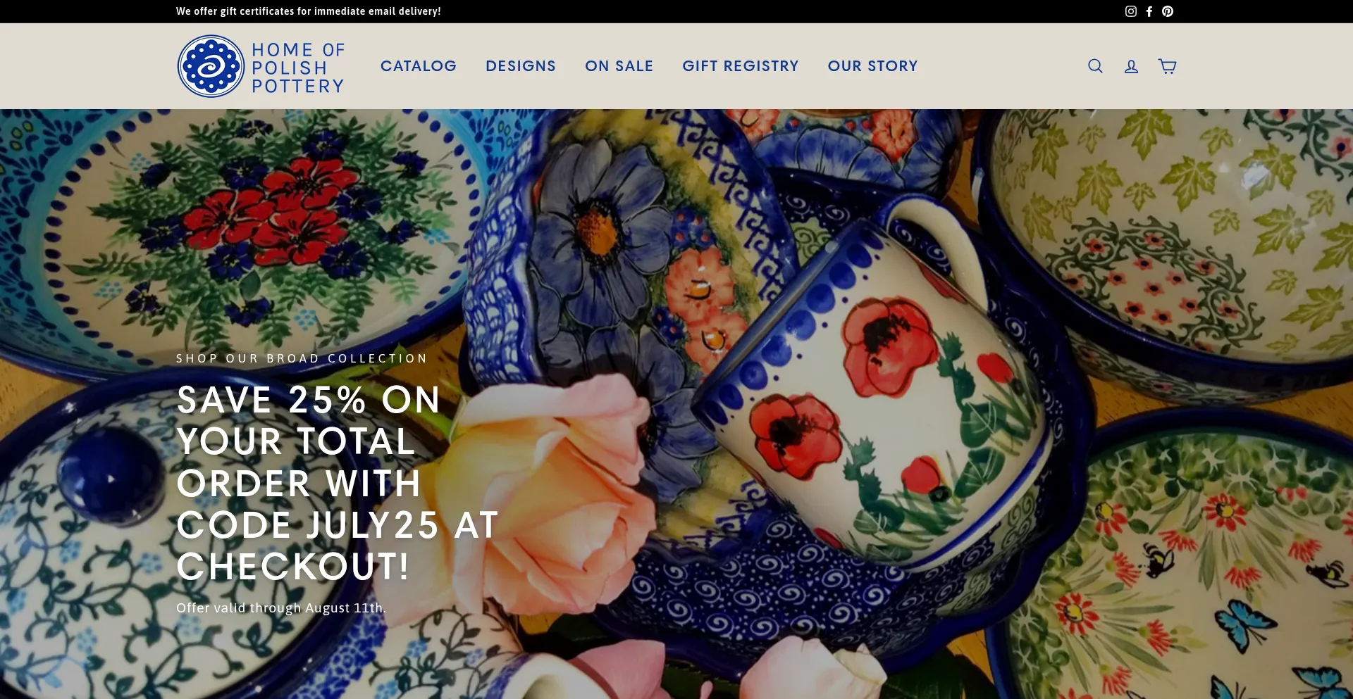 Website screenshot of Homeofpolishpottery.com