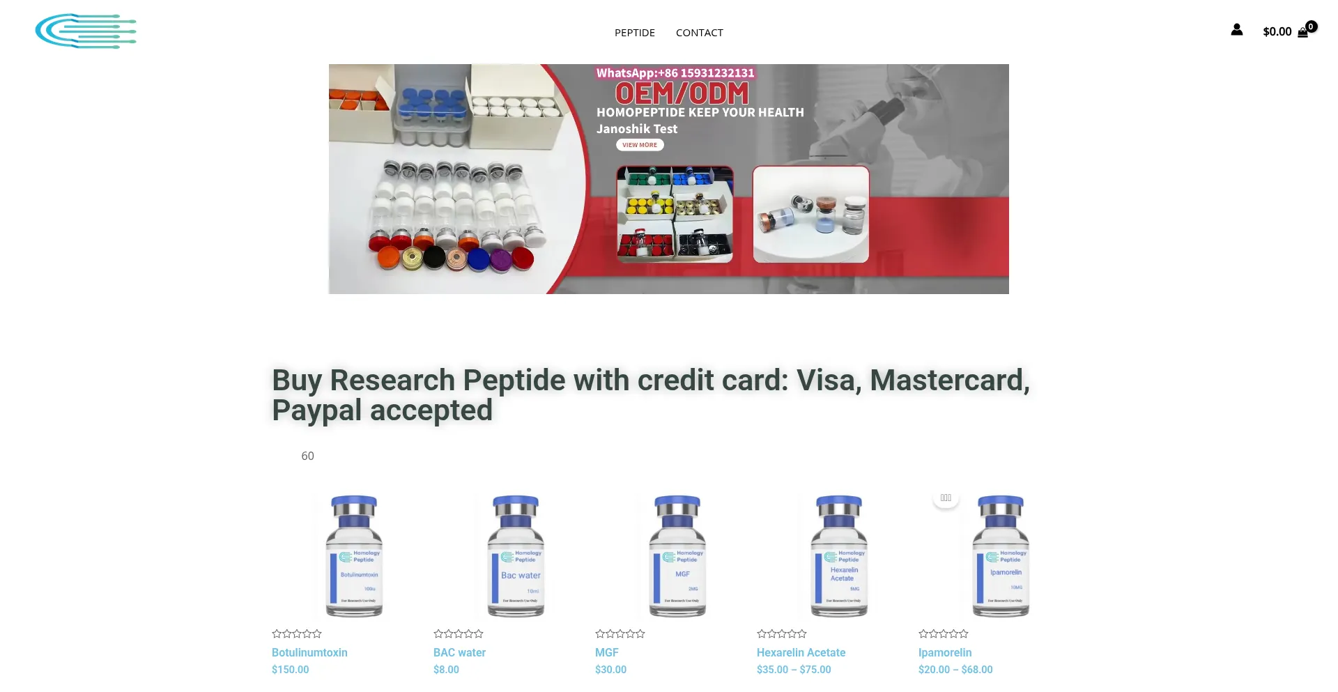 Website screenshot of Homopeptide.com