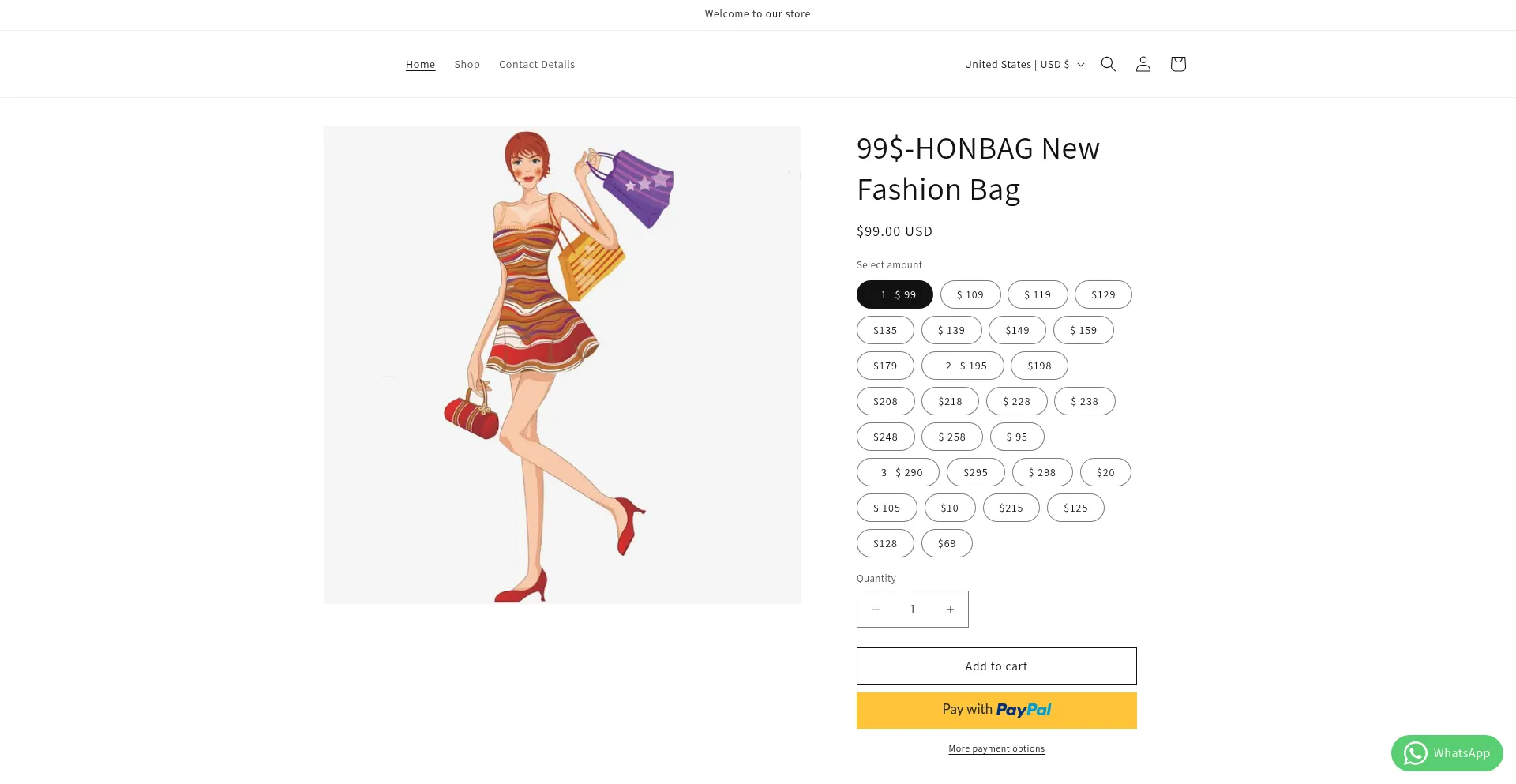 Website screenshot of Honbag.com
