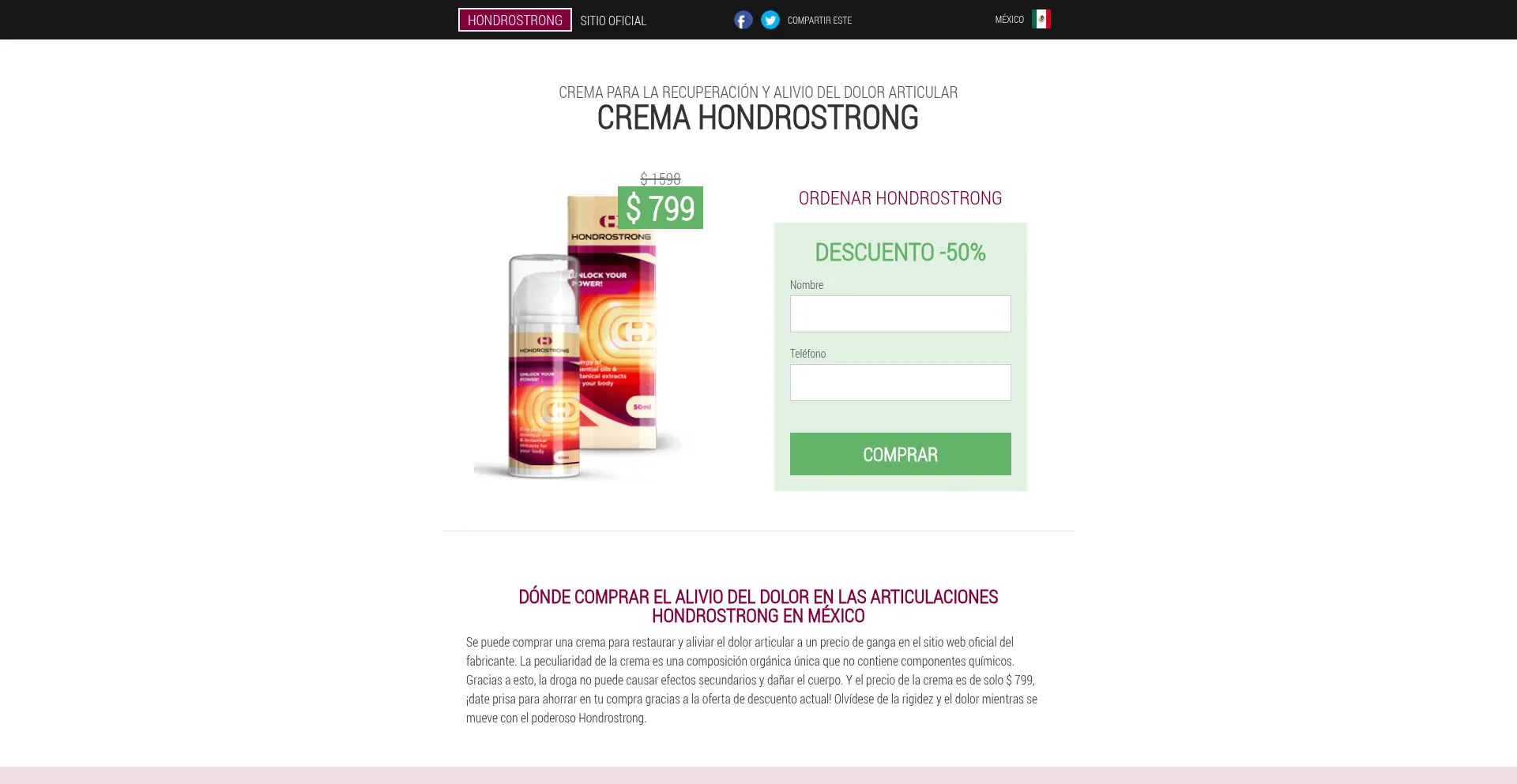 Website screenshot of Hondrostrong-cream.com
