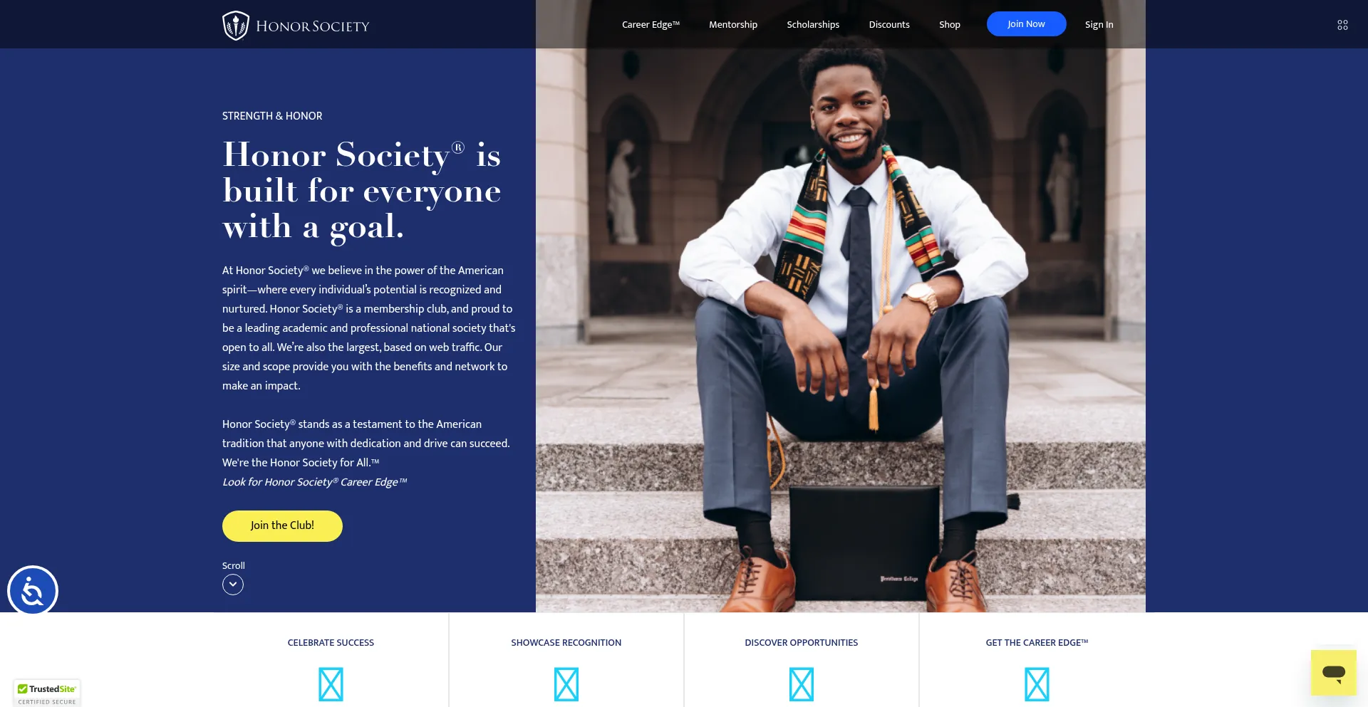 Website screenshot of Honorsociety.org