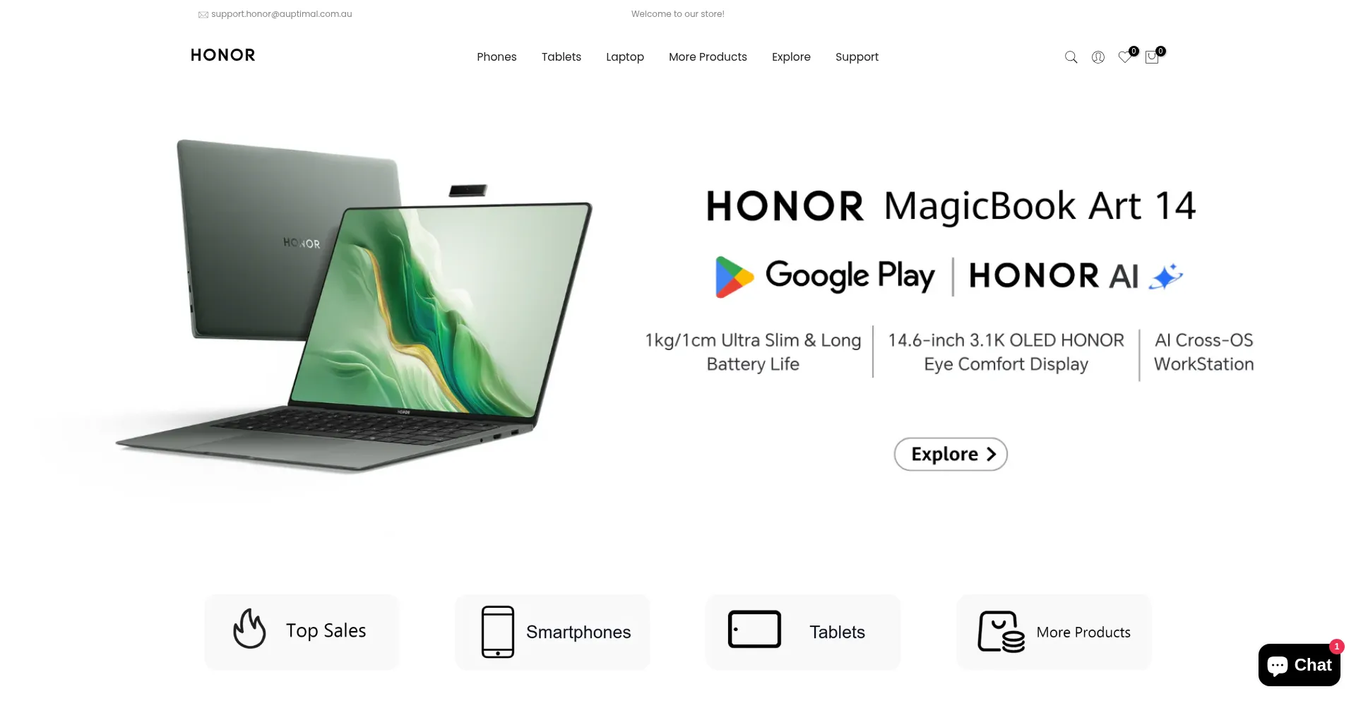 Website screenshot of Honorstore.com.au