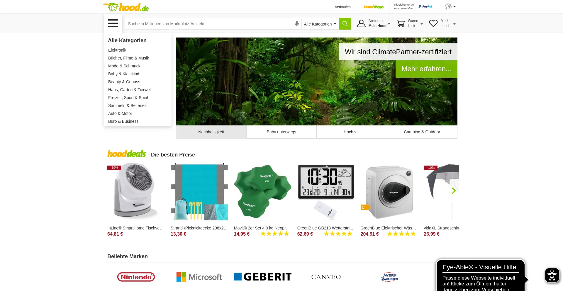 Website screenshot of Hood.de