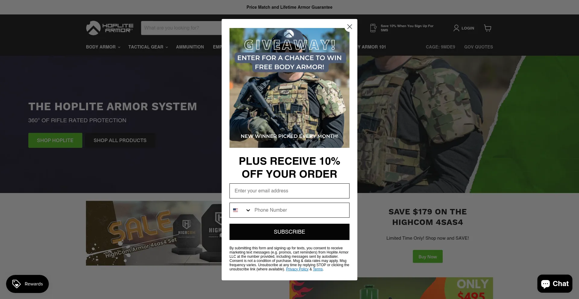 Website screenshot of Hoplitearmor.com