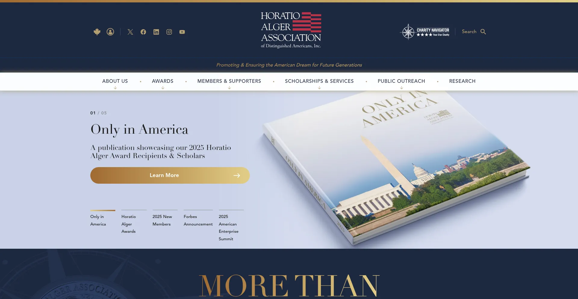 Website screenshot of Horatioalger.org
