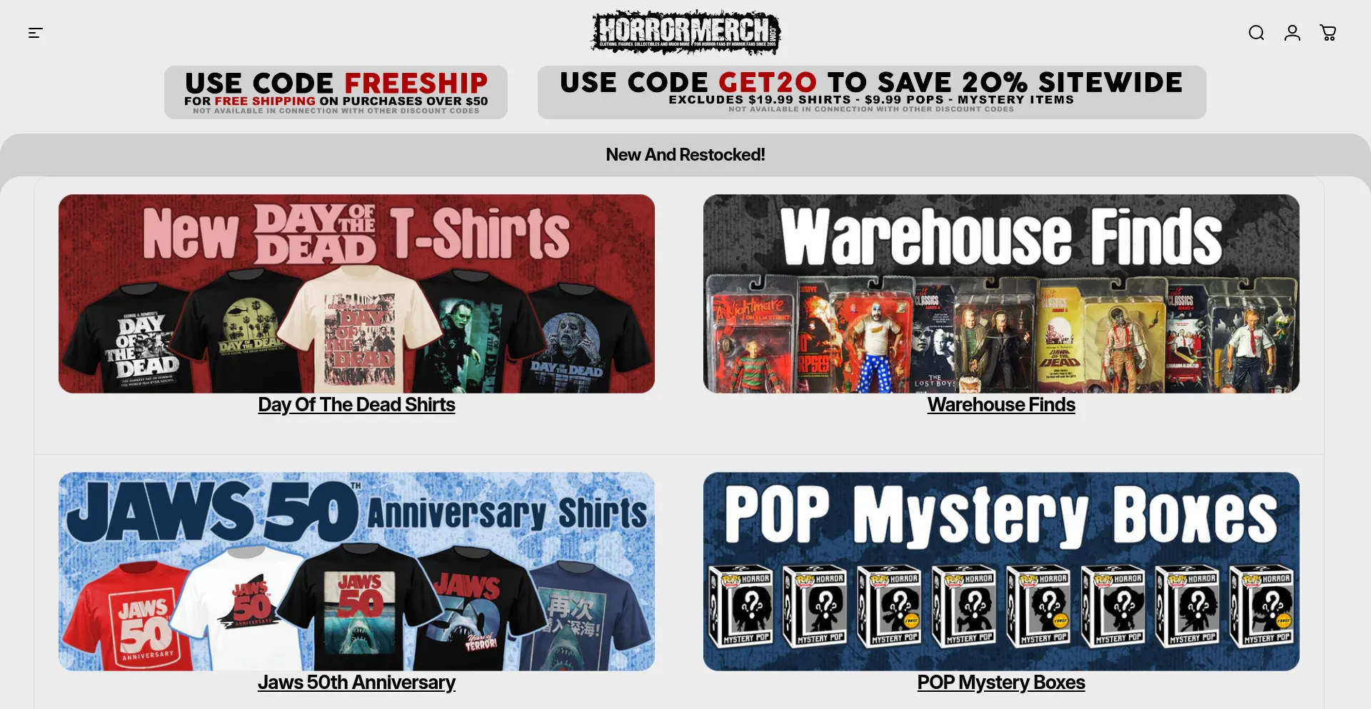 Horrormerchstore.com Screenshot