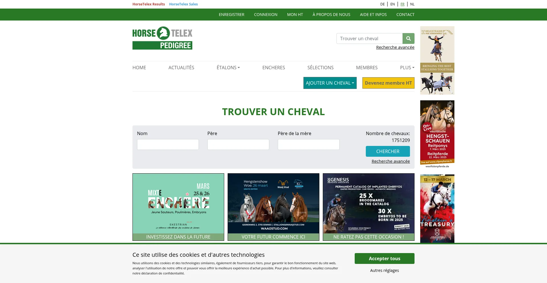 Website screenshot of Horsetelex.fr