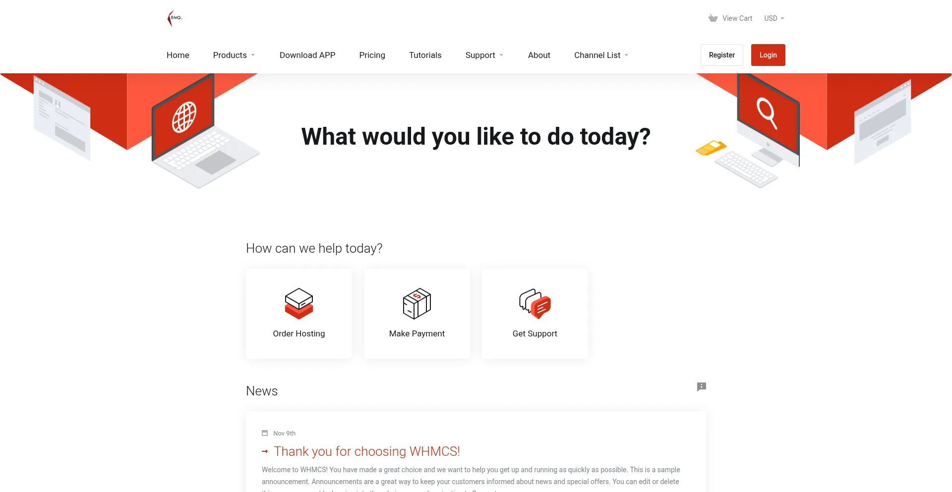 Website screenshot of Host.kemo-tv.shop