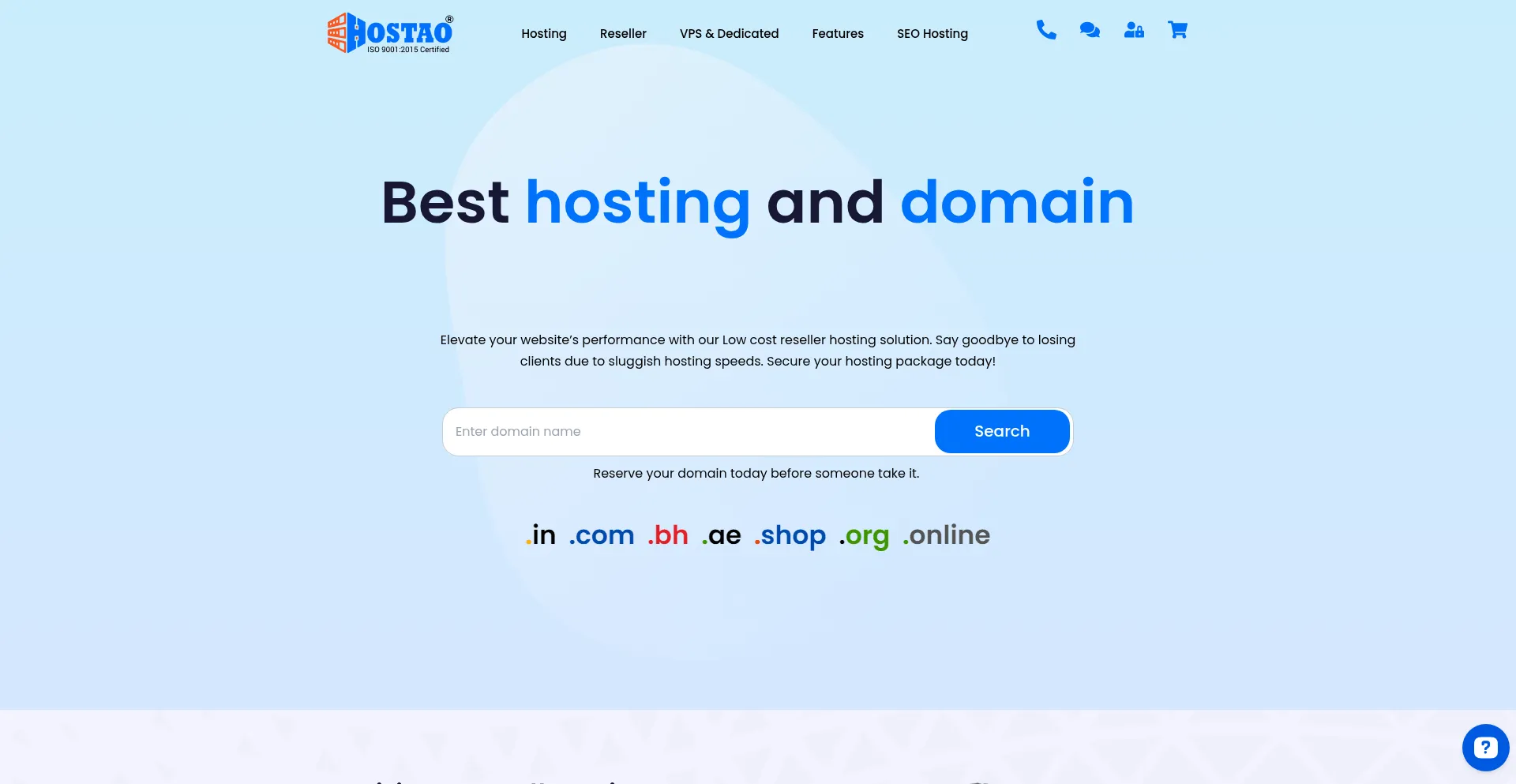 Website screenshot of Hostao.com
