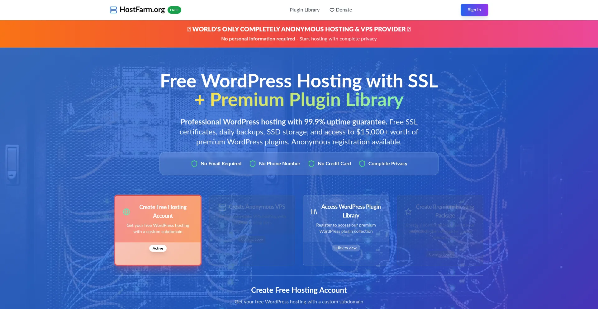 Website screenshot of Hostfarm.org