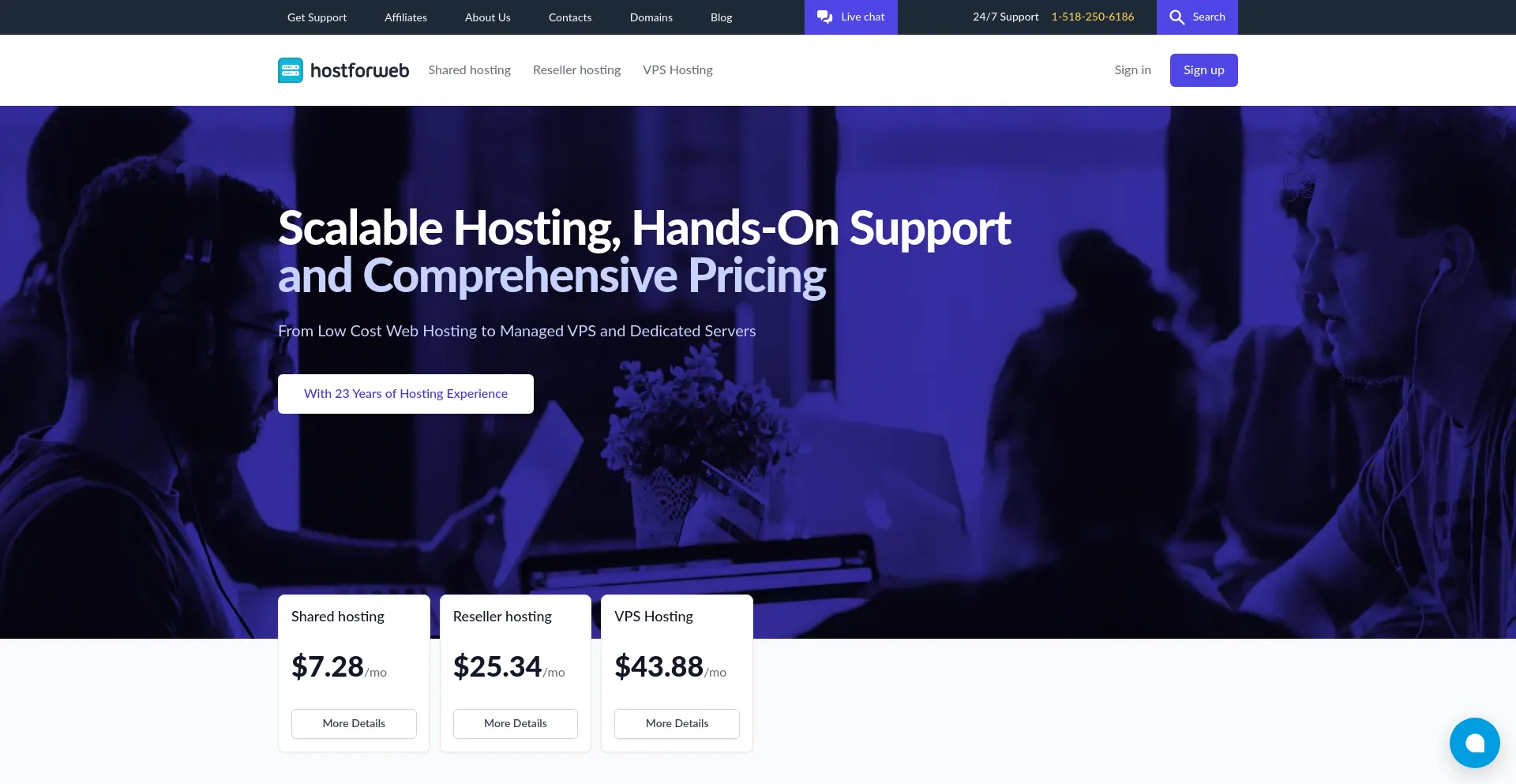 Website screenshot of Hostforweb.com