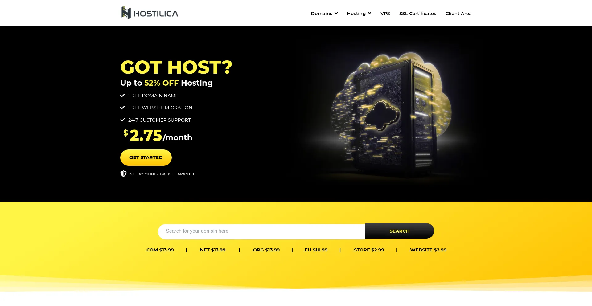 Website screenshot of Hostilica.com