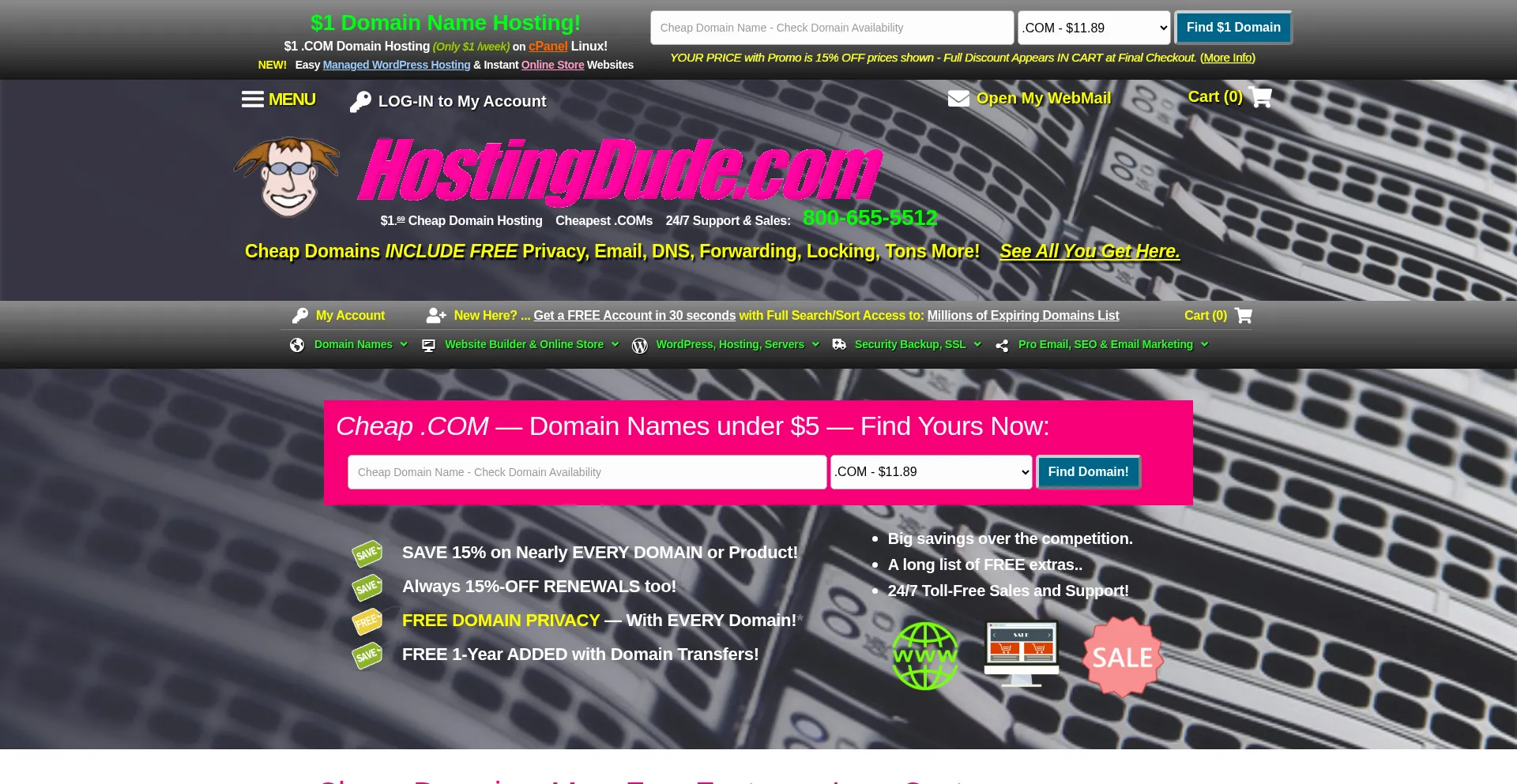 Website screenshot of Hostingdude.com