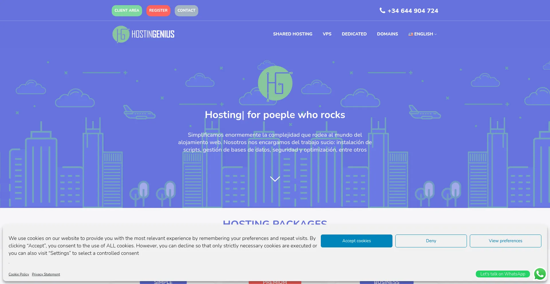 Website screenshot of Hostingenius.com
