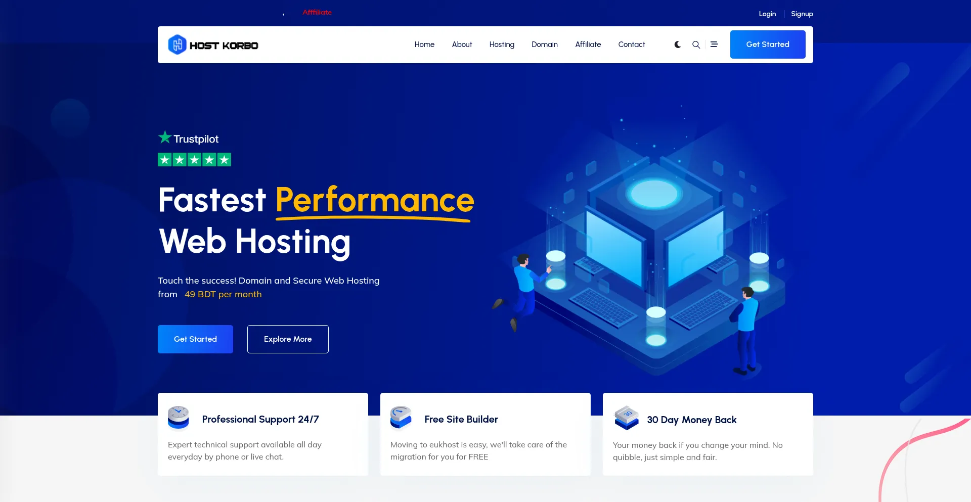 Website screenshot of Hostkorbo.xyz