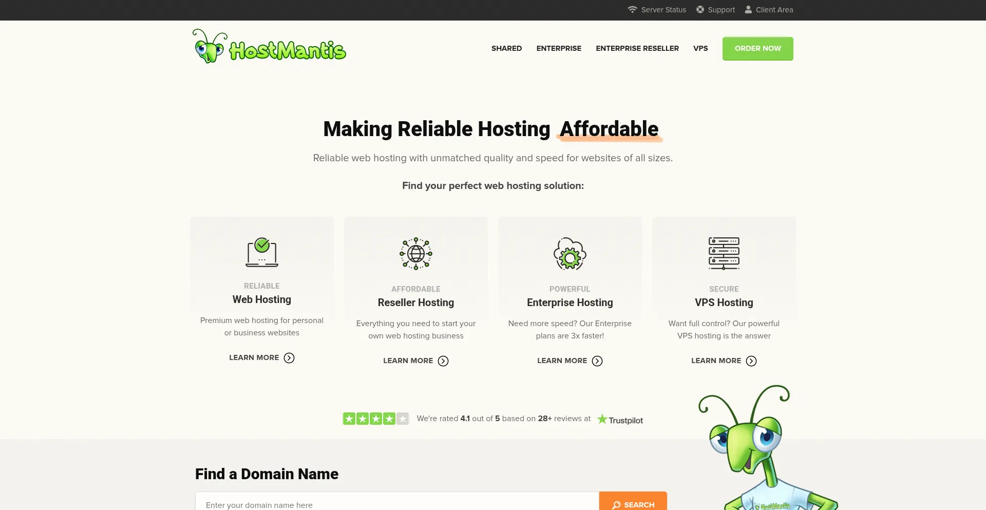 Website screenshot of Hostmantis.com