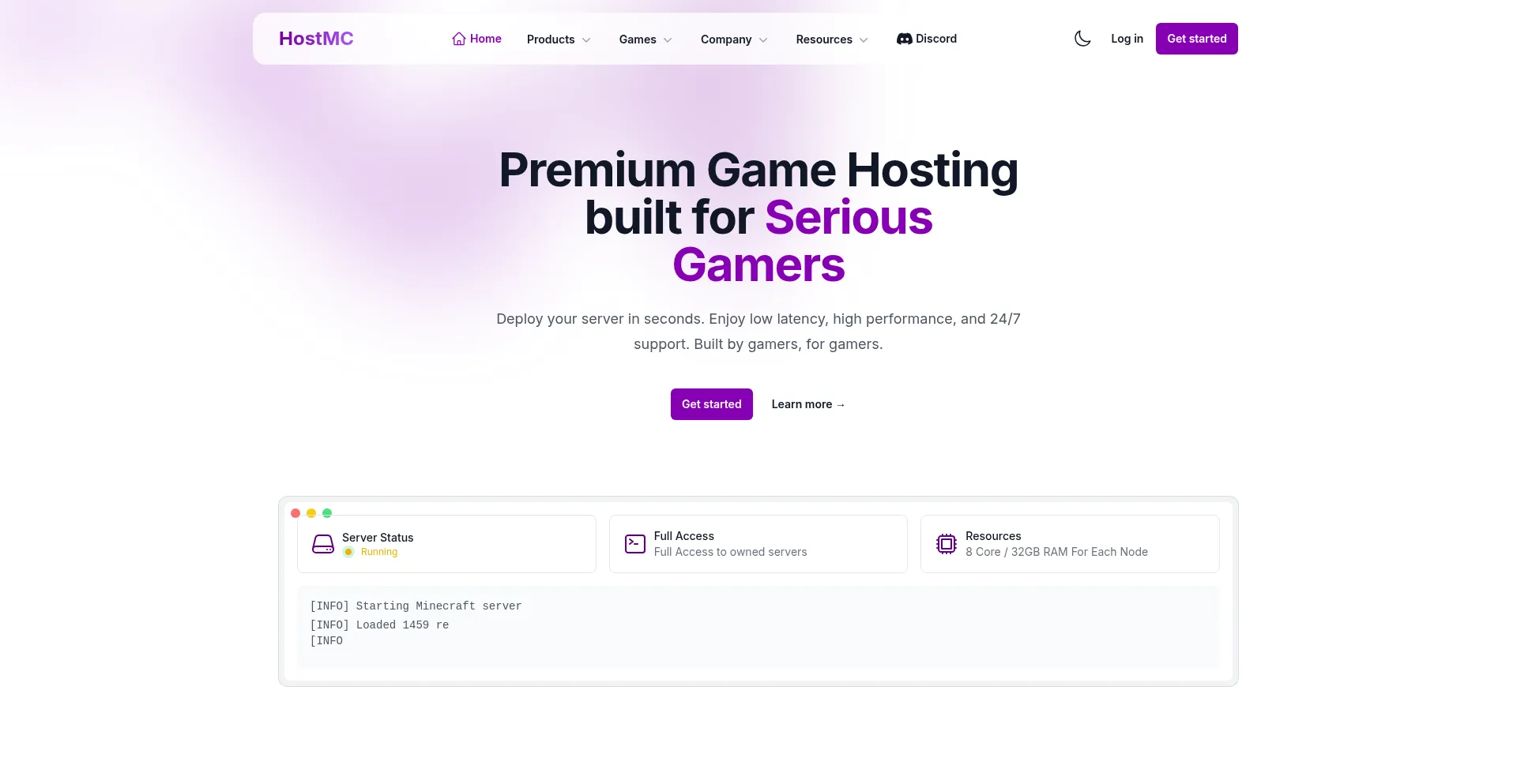 Website screenshot of Hostmc.fun