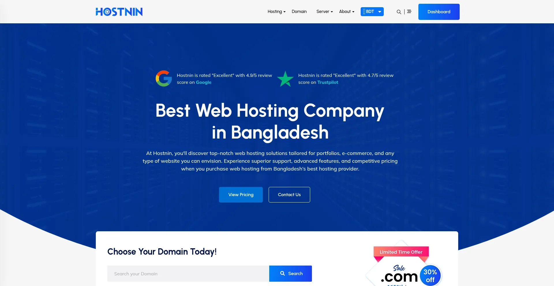 Website screenshot of Hostnin.com