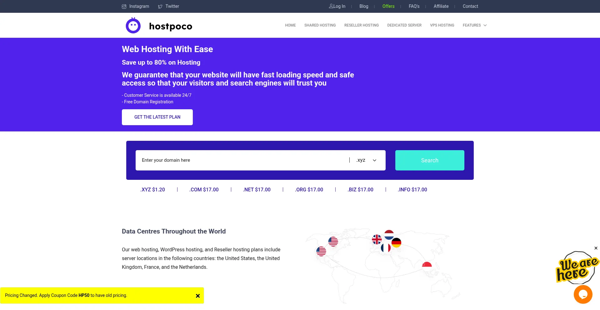 Website screenshot of Hostpoco.com