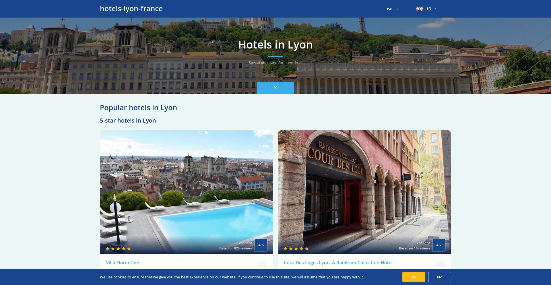 Website screenshot of Hotels-lyon-france.com