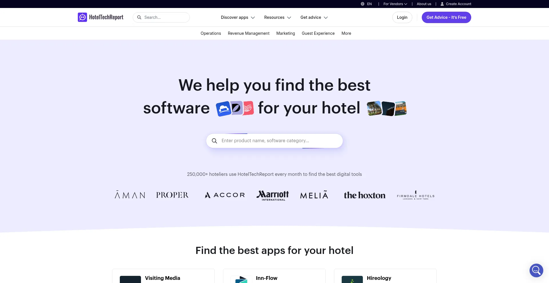 Website screenshot of Hoteltechreport.com