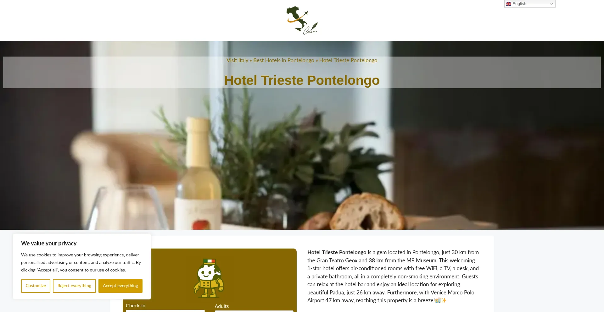 Website screenshot of Hoteltriestepontelongo.top