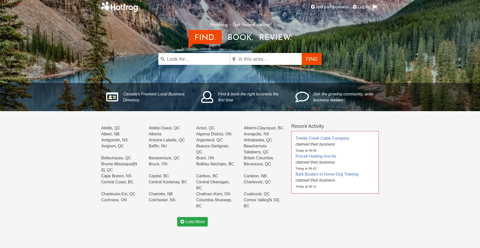 Website screenshot of Hotfrog.ca