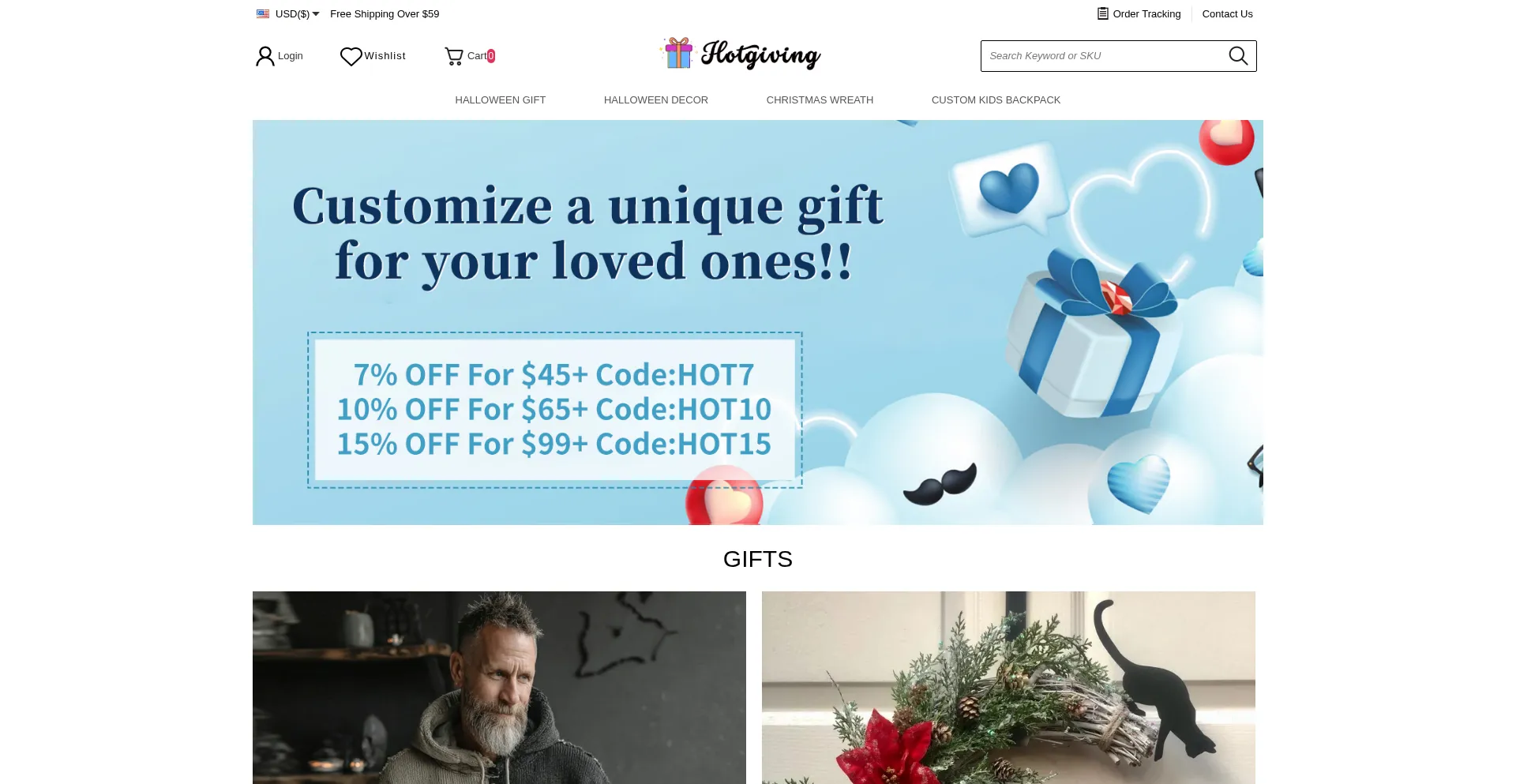 Website screenshot of Hotgiving.com