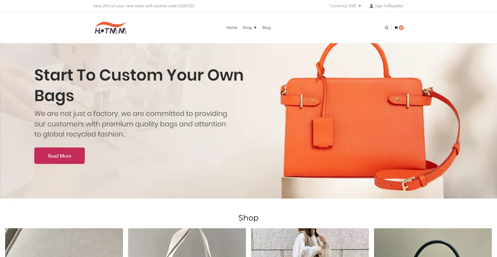 Website screenshot of Hotnana.store